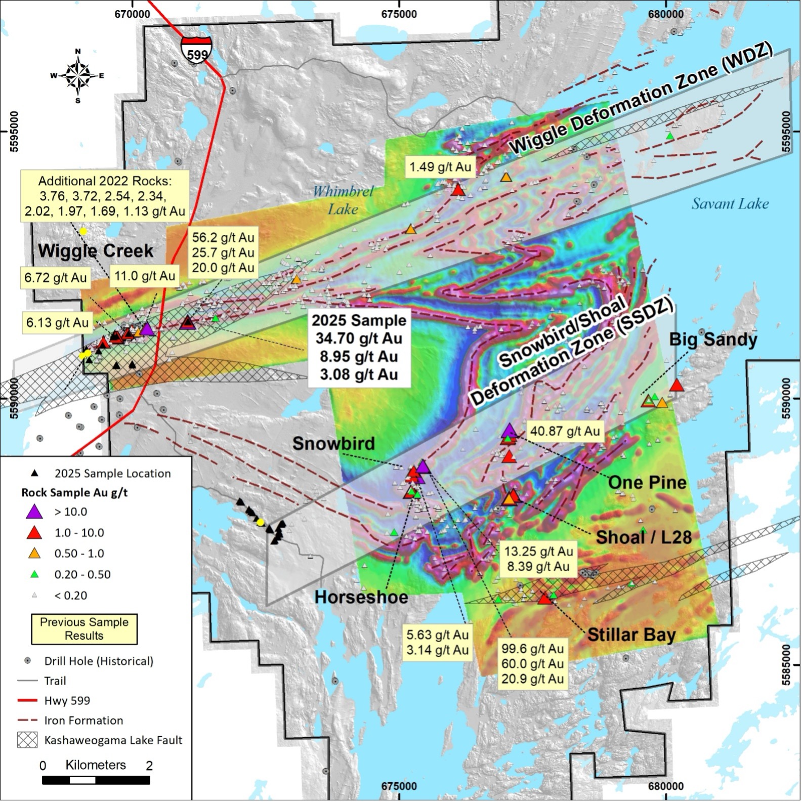 Figure #2 Savant Project Surface Sampling Results with Mag Underlay