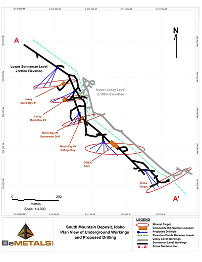 Plan View of the Sonneman & Laxey Levels, South Mountain Deposit