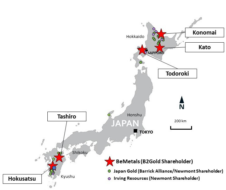 Figure 4. Location of BeMetals Kazan Gold Projects in Japan