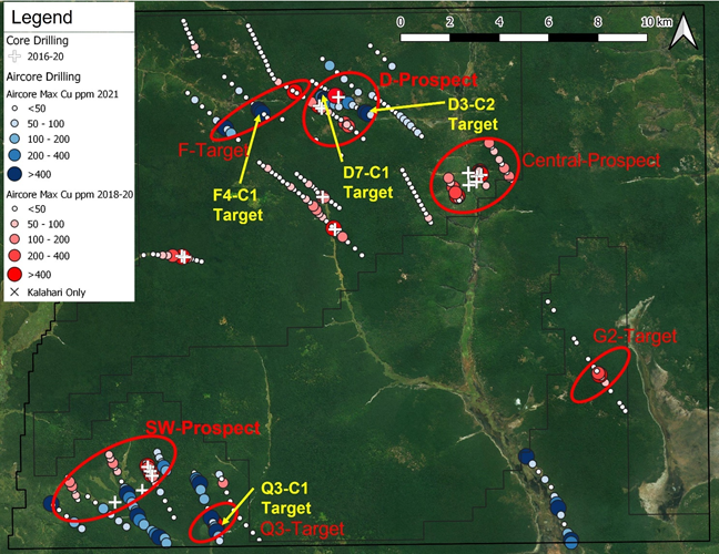 Figure 1: 2021 Aircore Drilling Results (Blue Circles) and Previous Aircore Results (Red Circles)